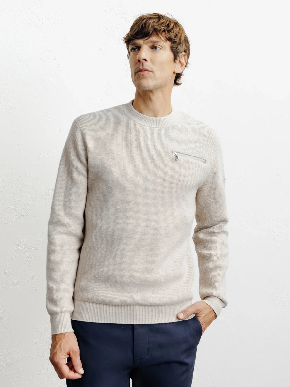 Pull col rond beige - IZAC