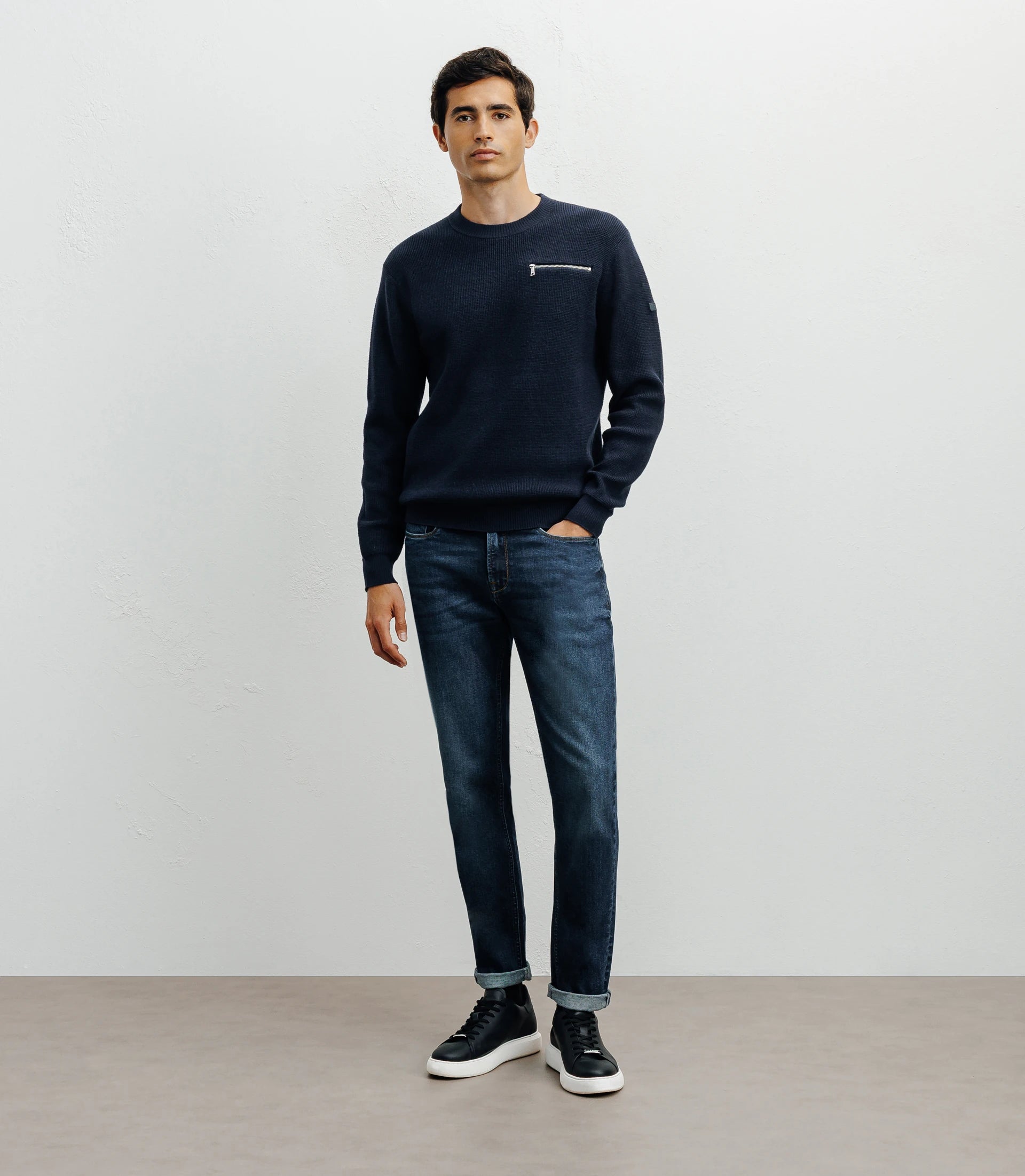 Pull col rond marine - IZAC