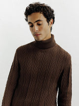 Pull col roulé torsadé chocolat - IZAC