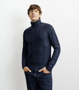 Pull col roulé torsadé marine - IZAC