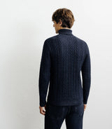 Pull col roulé torsadé marine - IZAC