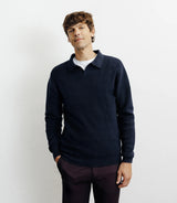 Pull col polo ouvert marine - IZAC