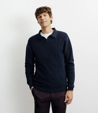 Pull col polo ouvert marine - IZAC