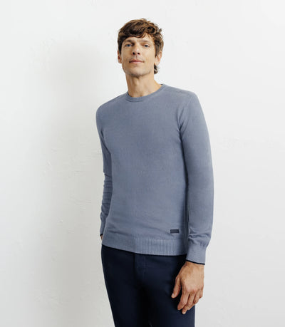 Pull col rond en coton indigo - IZAC