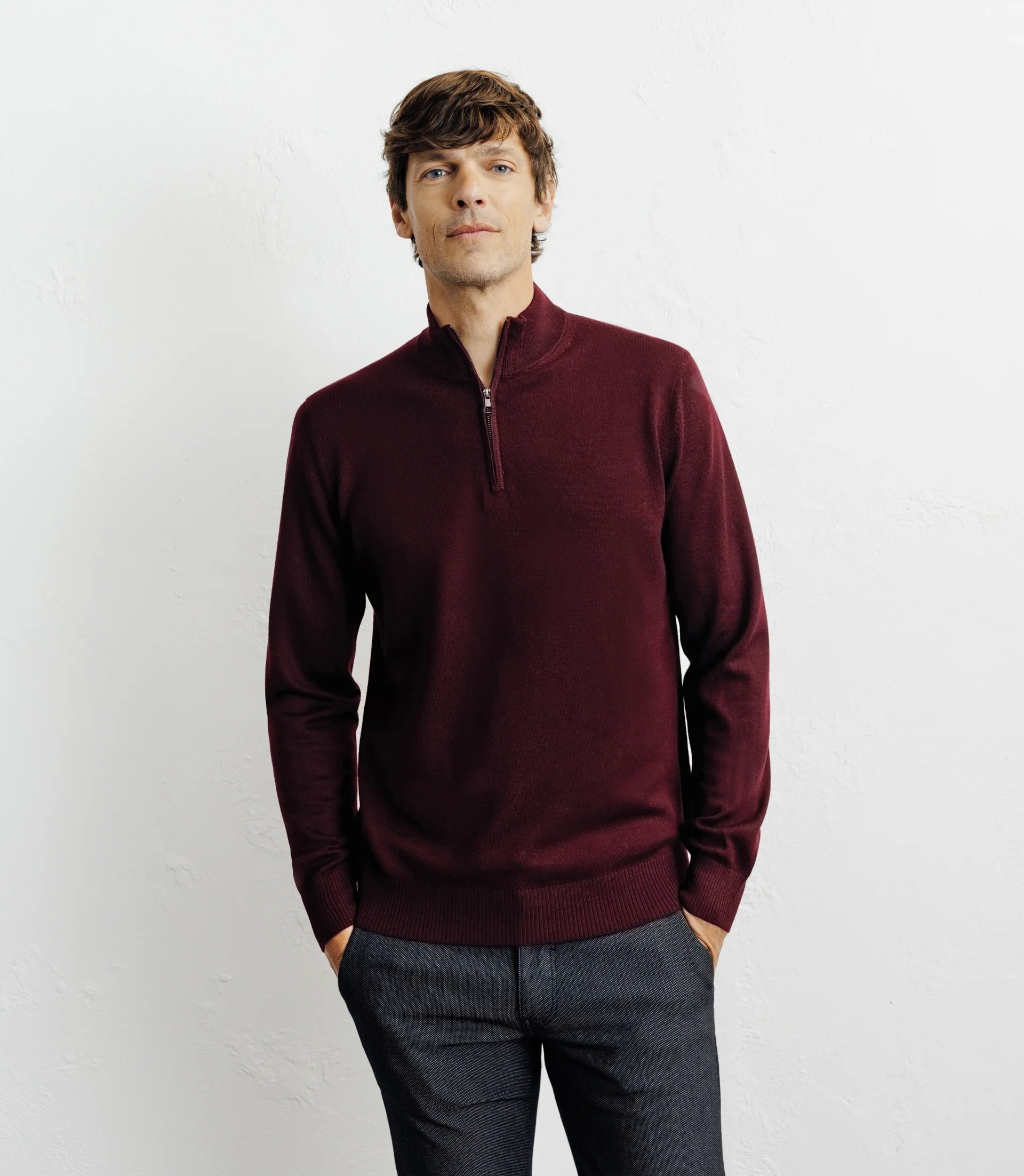 Pull à col demi zippé bordeaux - IZAC