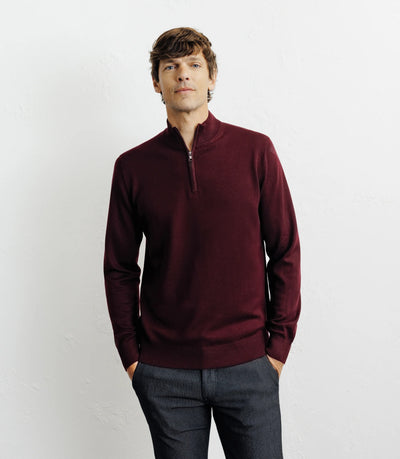 Pull à col demi zippé bordeaux - IZAC