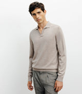 Pull col polo en laine mérinos beige - IZAC