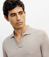 Pull col polo en laine mérinos beige - IZAC