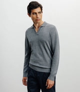 Pull col polo en laine mérinos gris chiné - IZAC