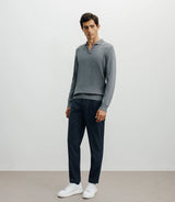 Pull col polo en laine mérinos gris chiné - IZAC