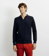 Pull col polo en laine mérinos marine - IZAC