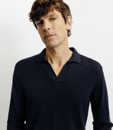 Pull col polo en laine mérinos marine - IZAC