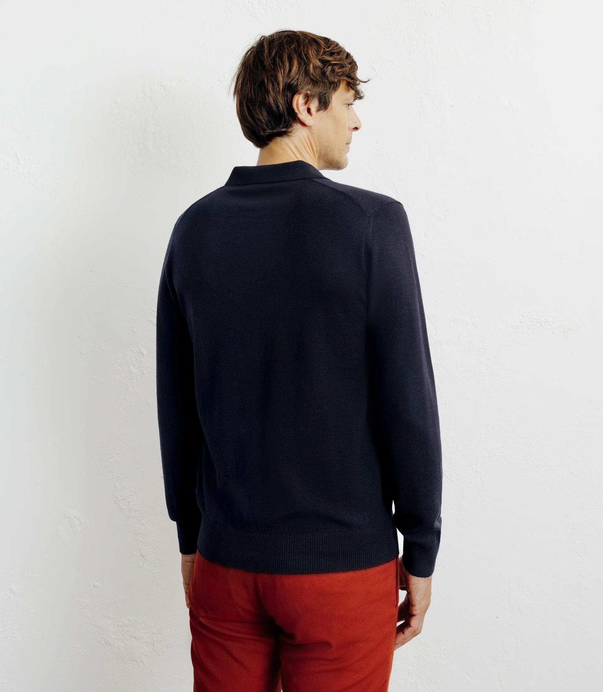 Pull col polo en laine mérinos marine - IZAC