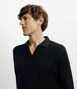 Pull col polo en laine mérinos noir - IZAC