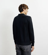 Pull col polo en laine mérinos noir - IZAC