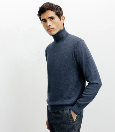 Pull col roulé indigo - IZAC