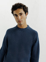 Pull col rond mouliné marine - IZAC