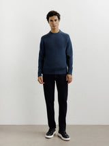 Pull col rond mouliné marine - IZAC