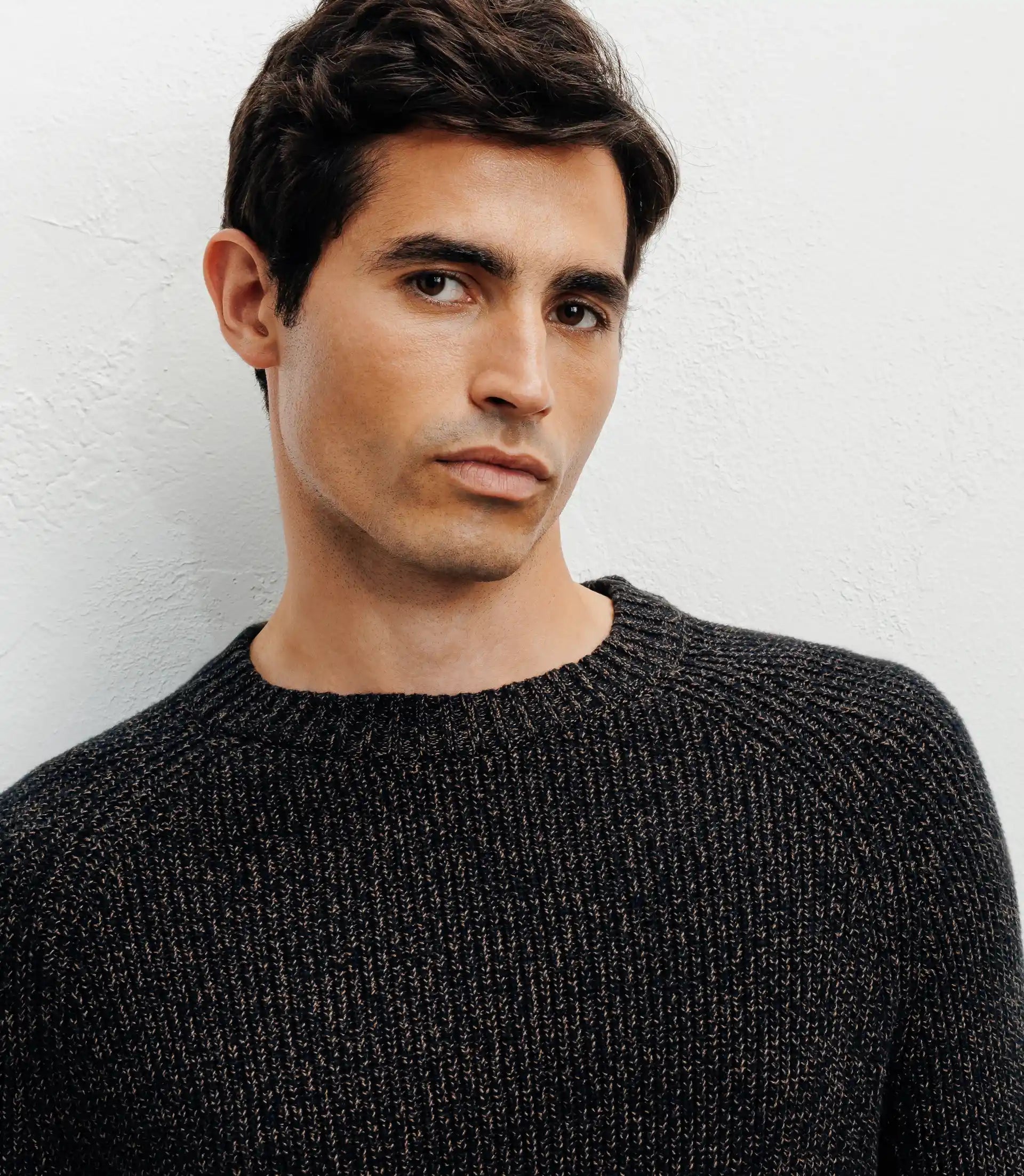 Pull col rond mouliné marron - IZAC