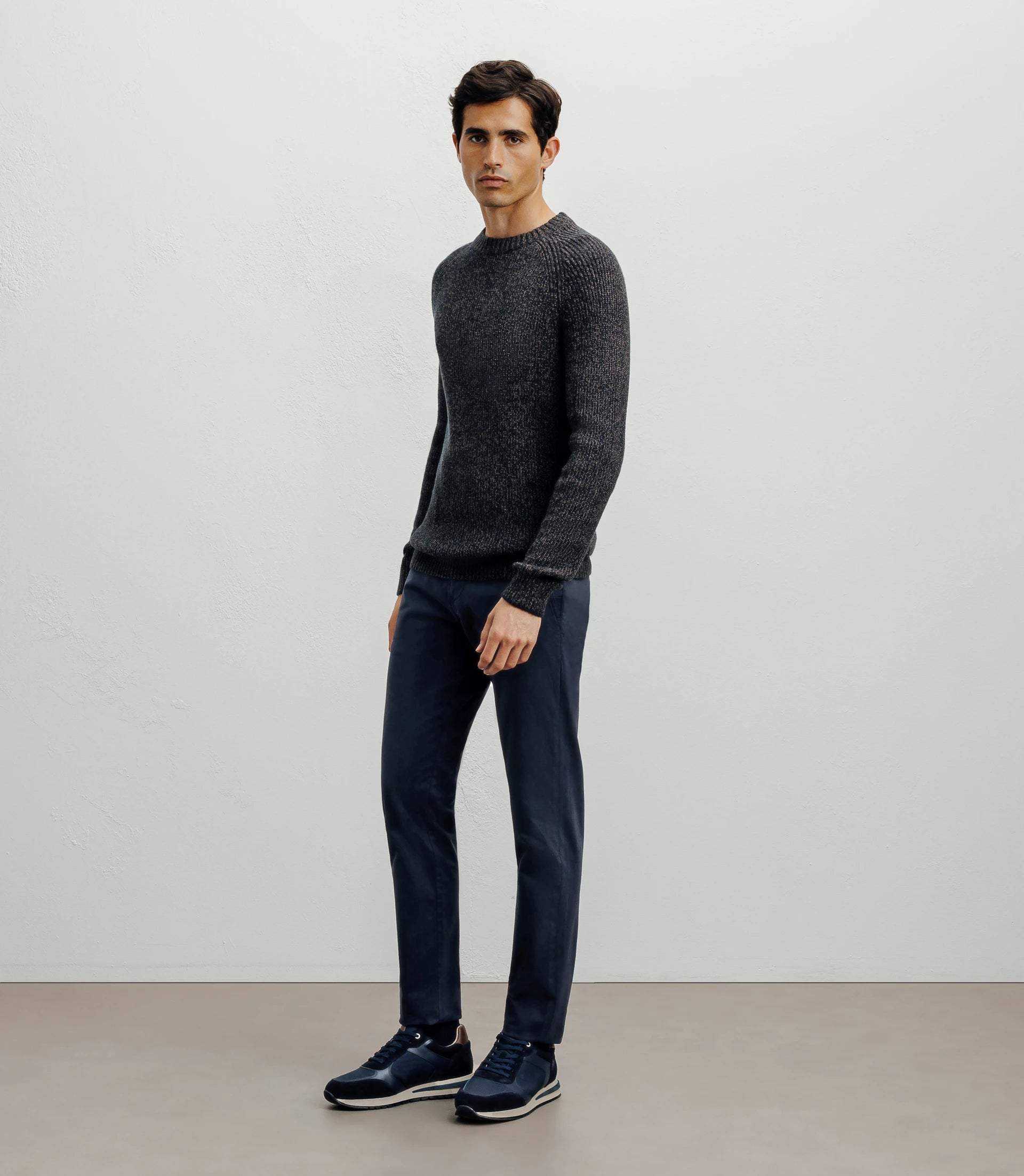 Pull col rond mouliné marron - IZAC