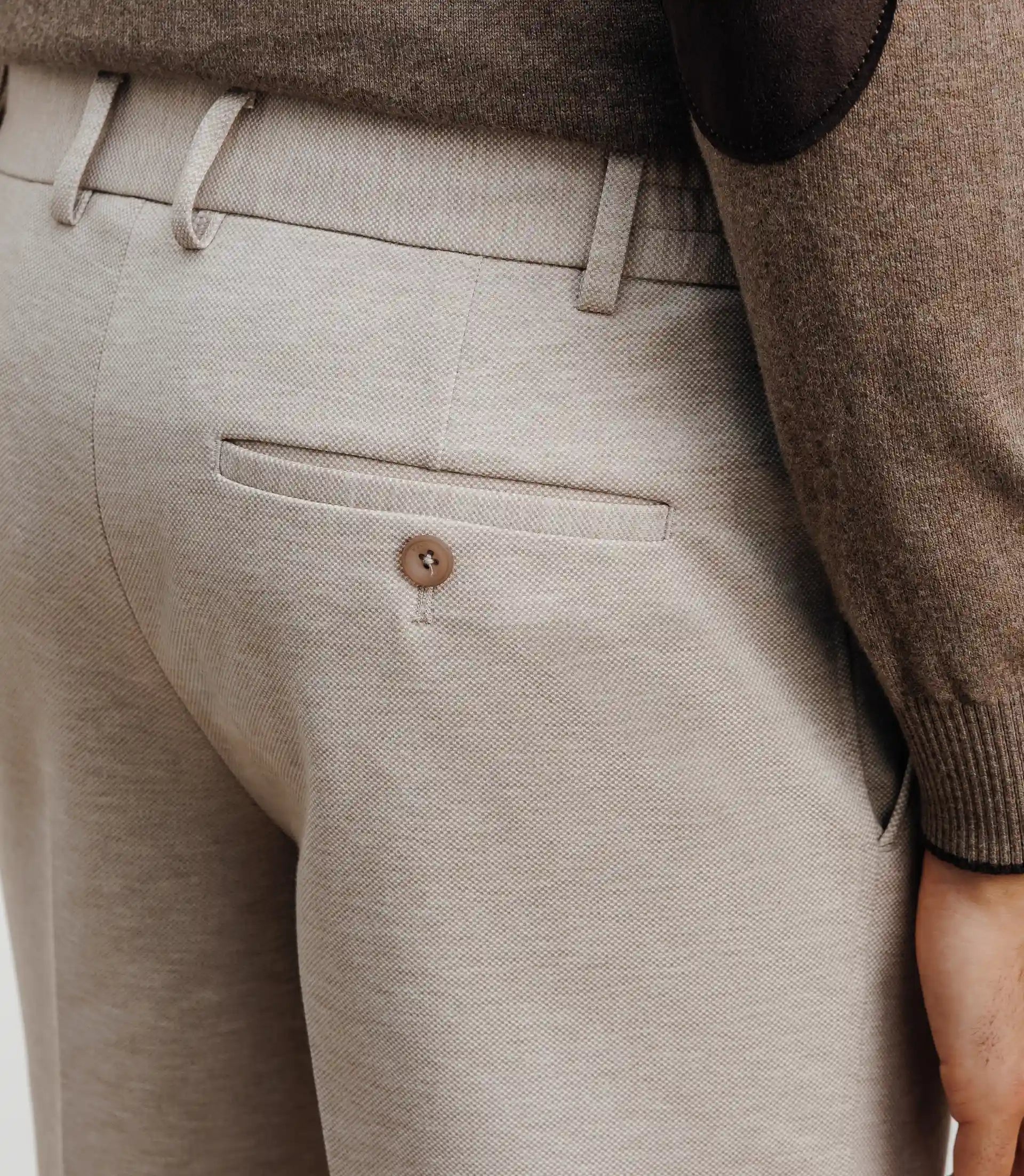 Pantalon ville en maille avec pli beige - IZAC