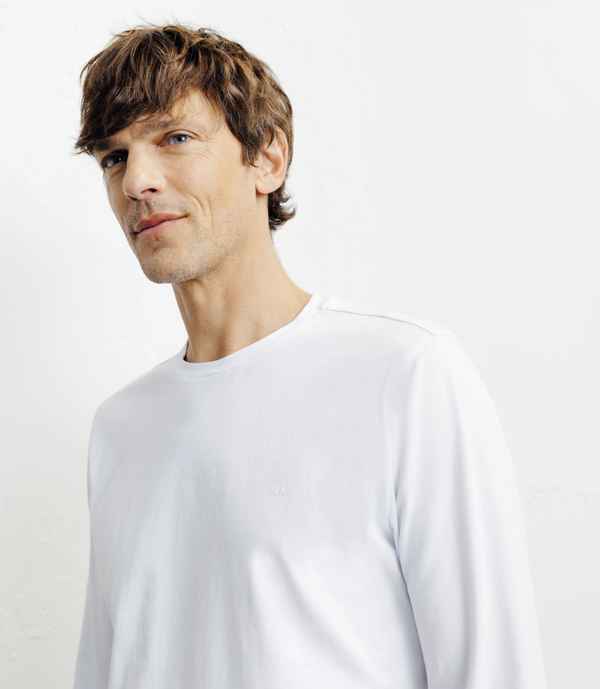 T-shirt col rond manches longues blanc - IZAC