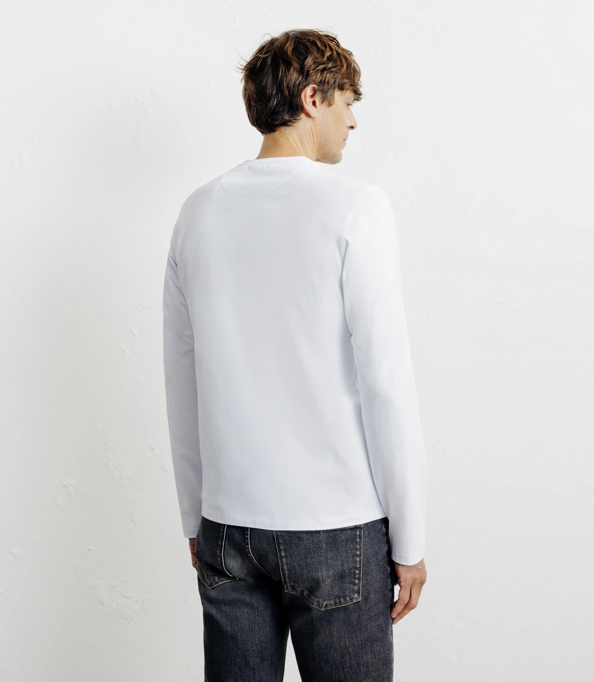 T-shirt col rond manches longues blanc - IZAC