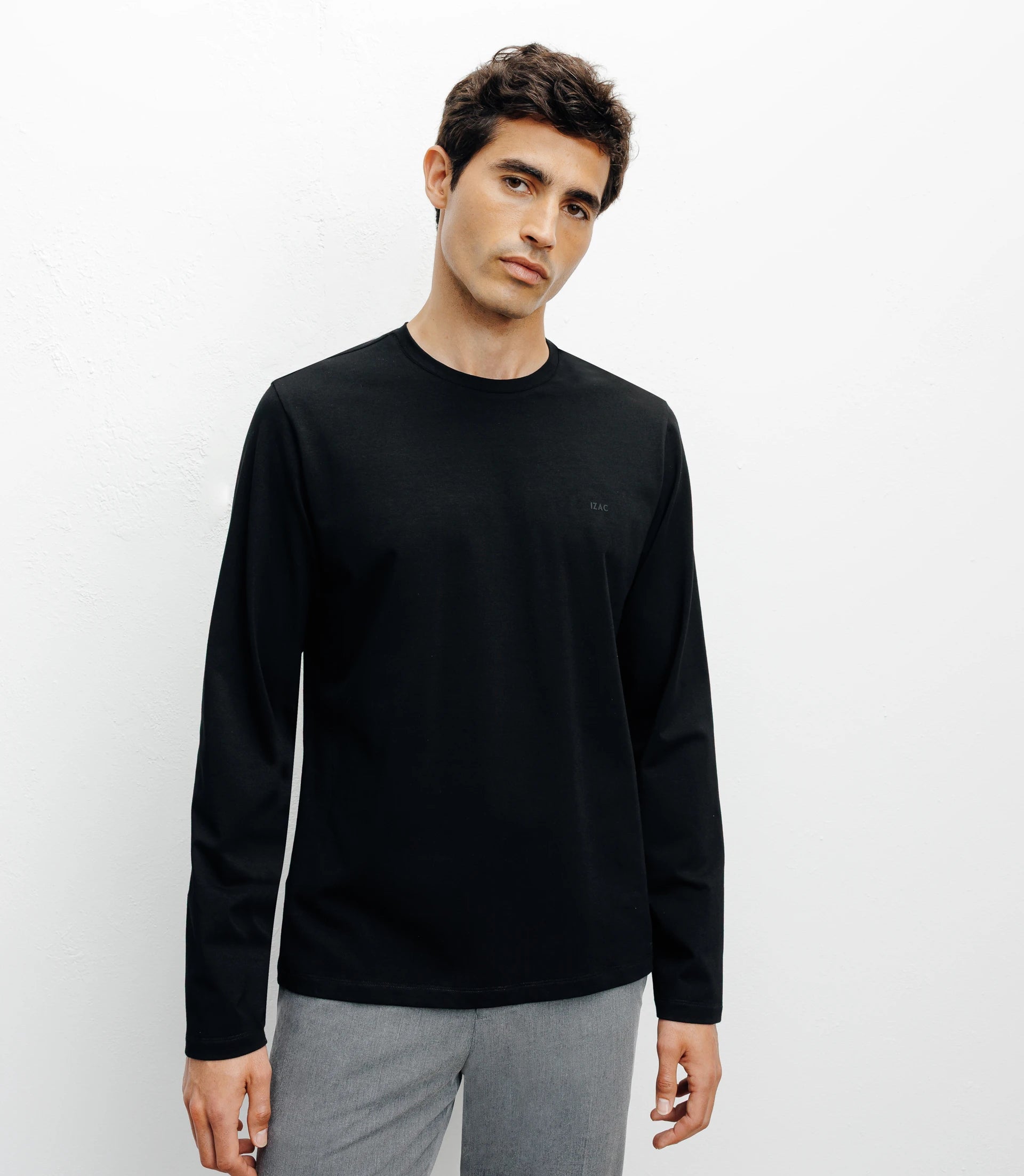 T-shirt col rond manches longues noir - IZAC