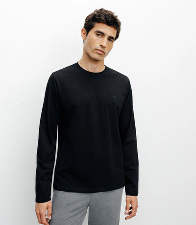 T-shirt col rond manches longues noir - IZAC