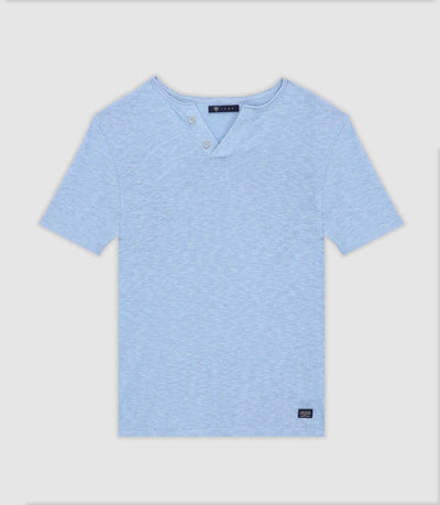 T-shirt en lin col boutonné ciel - IZAC