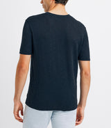 Navy linen button-down T-shirt