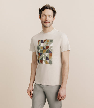 T-shirt print manches courtes beige - IZAC