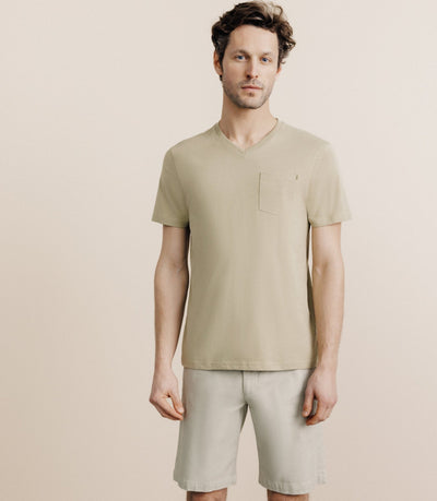 T-shirt col V avec poche kaki - IZAC