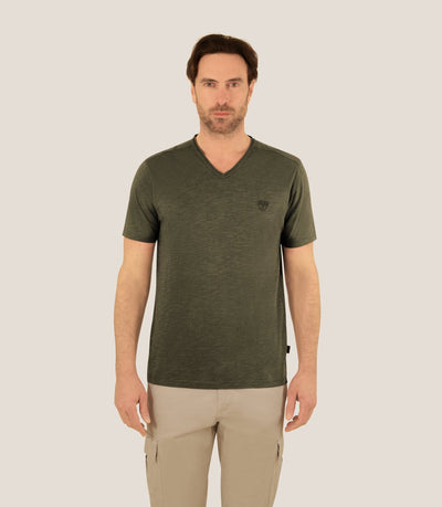 T-shirt col V kaki - IZAC