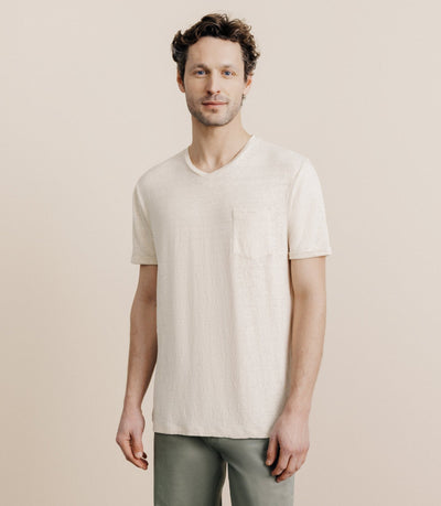 T-shirt col V 100% lin naturel - IZAC