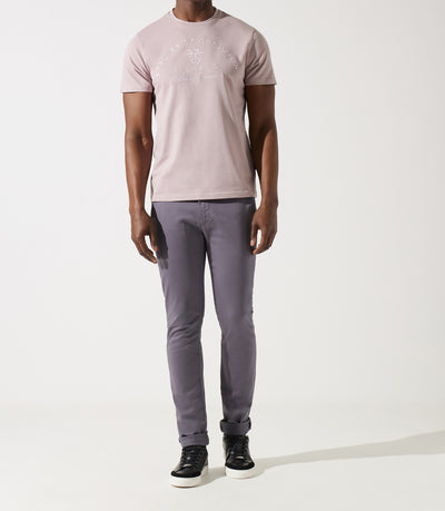 T-shirt col rond brodé rose vieilli GUY - IZAC