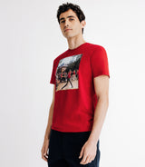 Round-collar t-shirt with Red Print