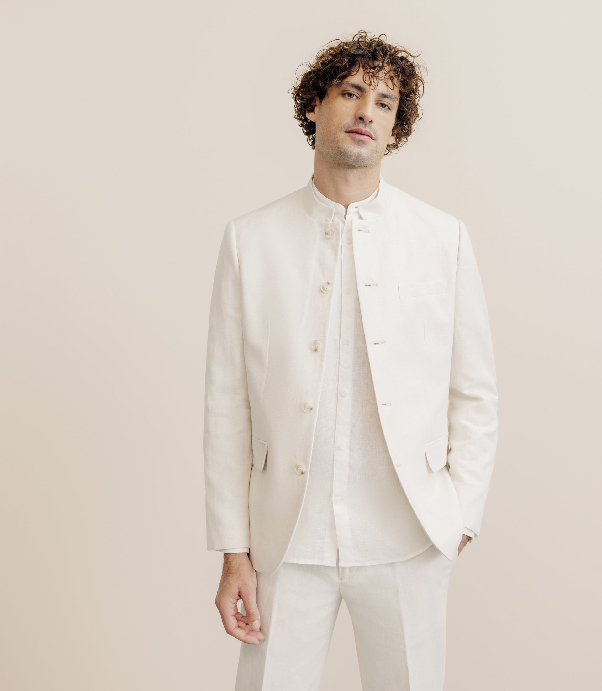 Veste Colle Mao Ecru City Jacket With Mandarin Collar – IZAC