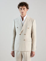 Beige 100% Linen Double-Breasted City Jacket