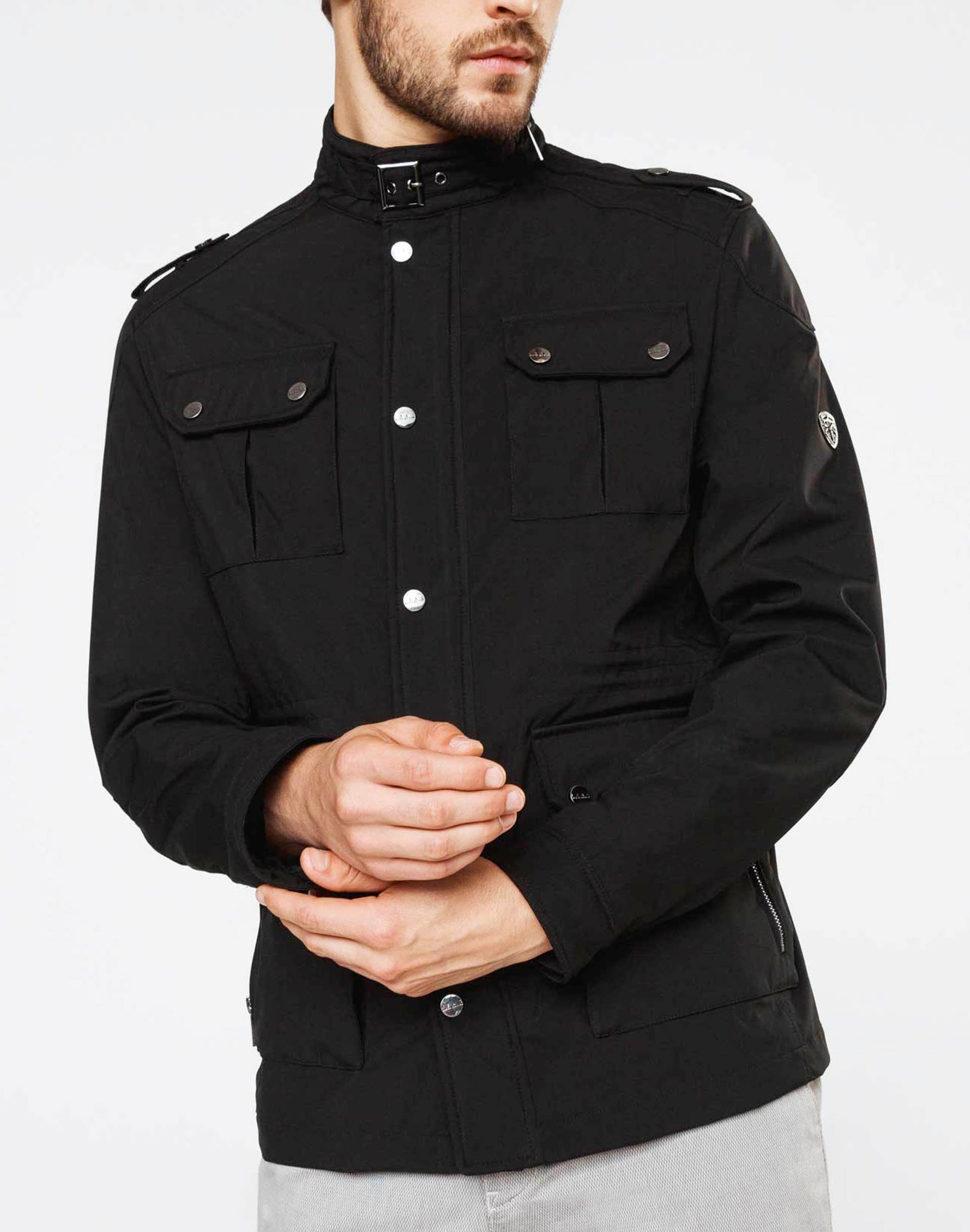 Black multi-pocket parka