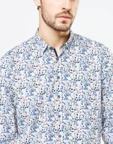 Chemise casual indigo motif fleurs