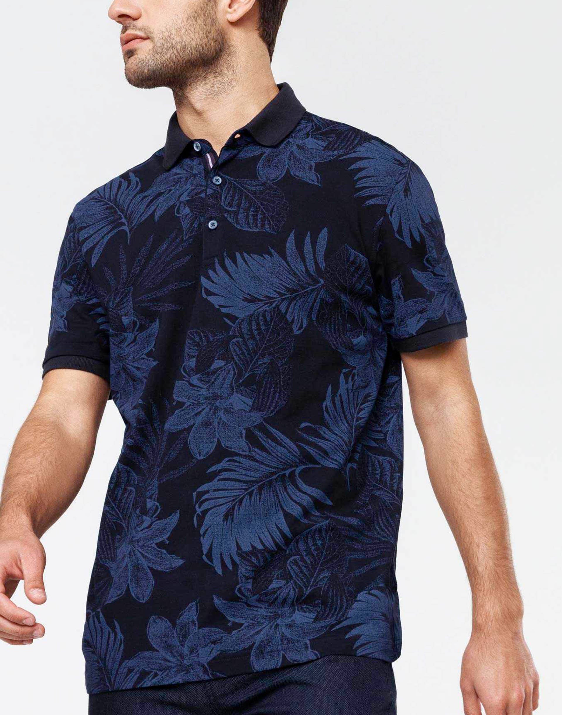 Polo marine fleurs tropicales