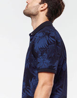 Navy polo shirt with tropical flowers