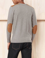 Grey sweater with camel elbow patches