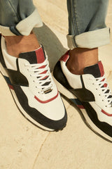 White and red navy leather sneakers ENZO