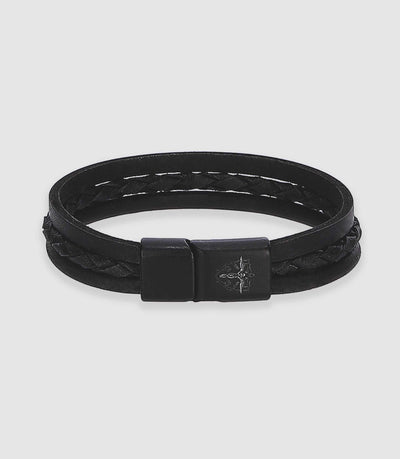 Bracelet en cuir noir GALO - IZAC