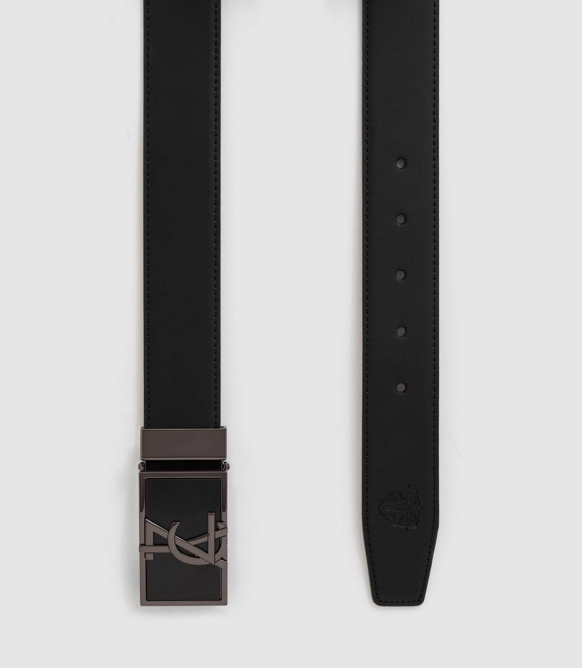 Ceinture réversible 35mm en cuir noir mat et noir COLUME - IZAC