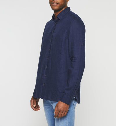 Chemise casual en lin et coton marine KISSOUT - IZAC