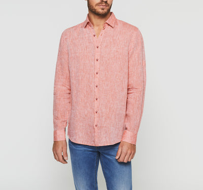 Chemise casual en lin et coton rouge KISSOUT - IZAC