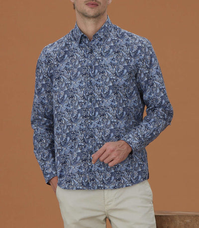 Chemise casual à imprimé cachemire bleu ciel "Mateo" - IZAC